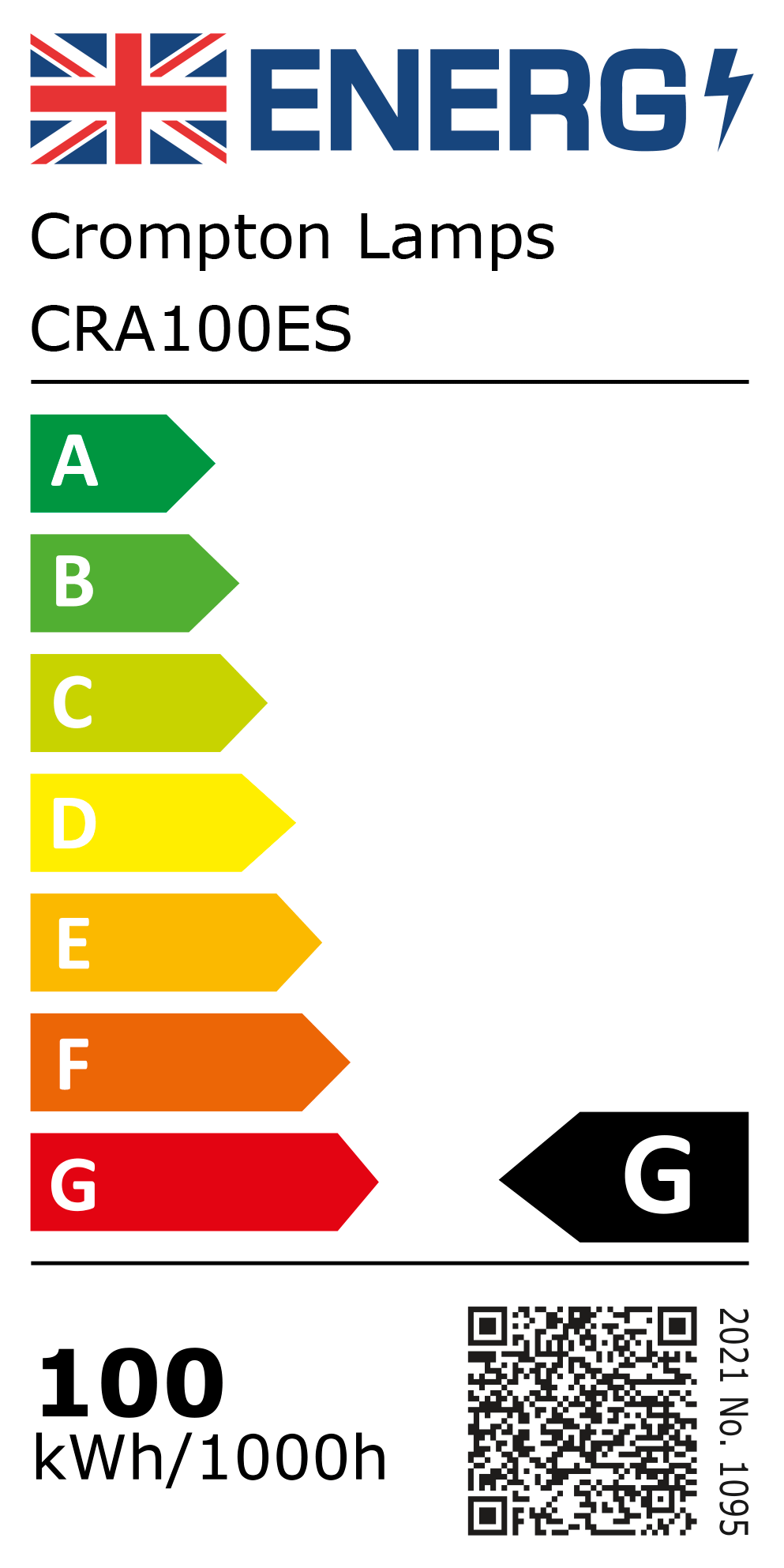 New 2021 Energy Rating Label: MPN CRA100ES