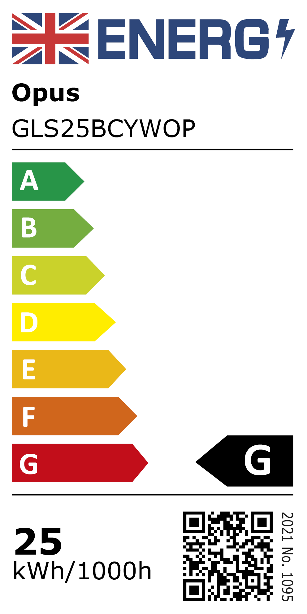 New 2021 Energy Rating Label: MPN GLS25BCYWOP