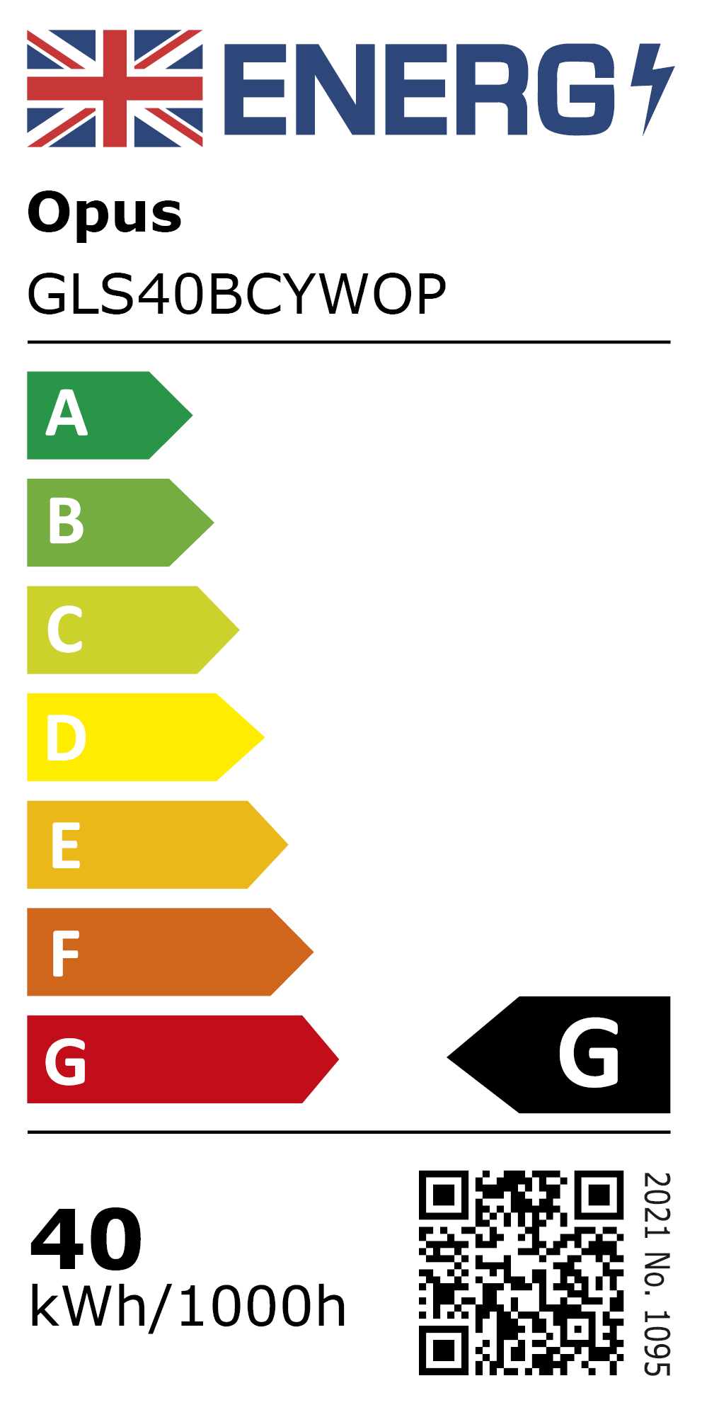 New 2021 Energy Rating Label: MPN GLS40BCYWOP