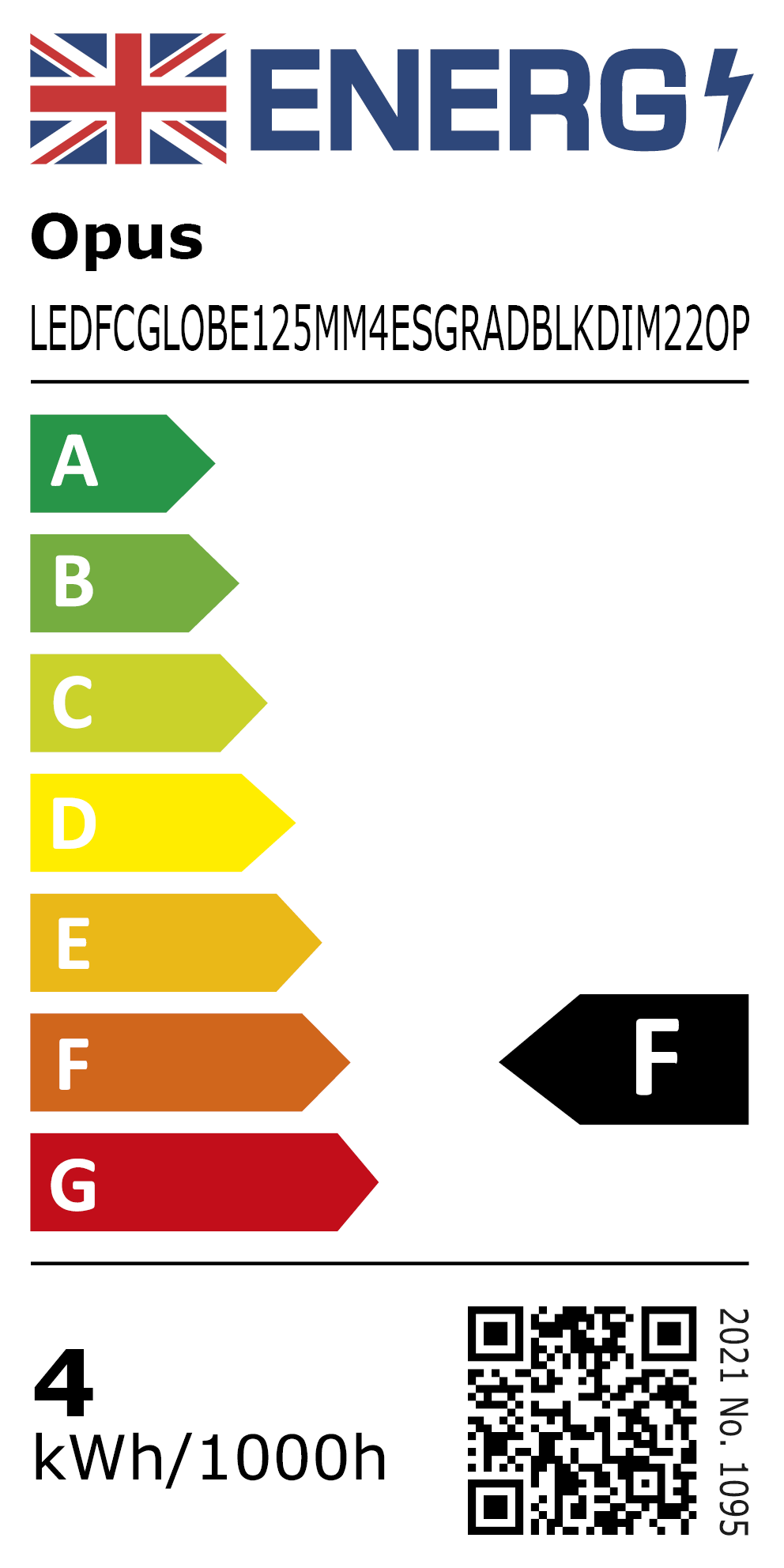 New 2021 Energy Rating Label: MPN LEDFCGLOBE125MM4ESGRADBLKDIM22OP