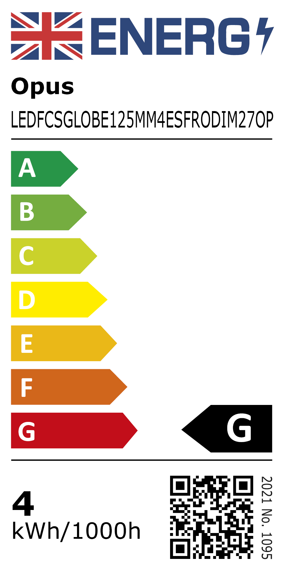 New 2021 Energy Rating Label: MPN LEDFCSGLOBE125MM4ESFRODIM27OP
