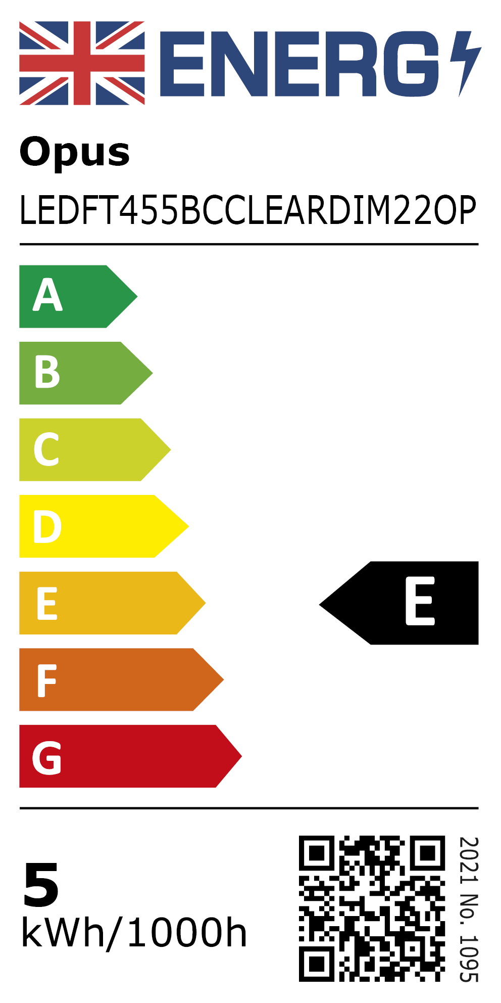 New 2021 Energy Rating Label: MPN LEDFT455BCCLEARDIM22OP