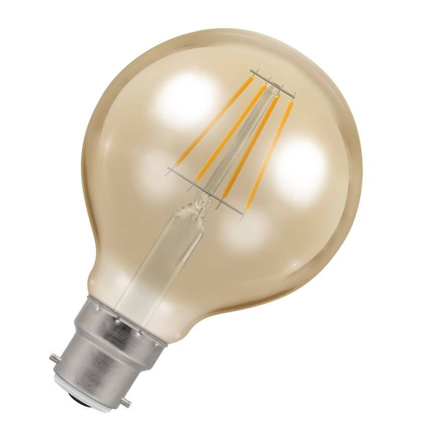 Crompton Lamps LED G80 Globe 5W B22 Dimmable Filament Extra Warm White Antique Bronze (35W Eqv)