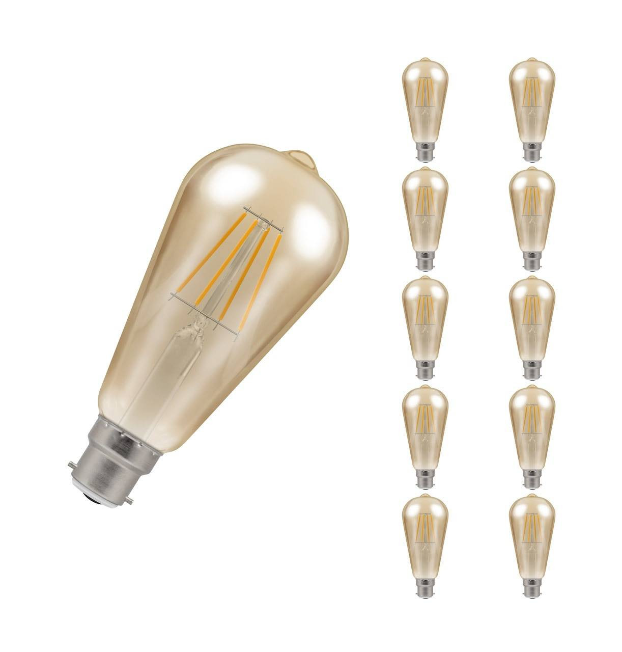 Crompton LED Squirrel Cage ST64 7.5W B22 Dim Filament (10 Pack) Extra Warm White Antique Bronze