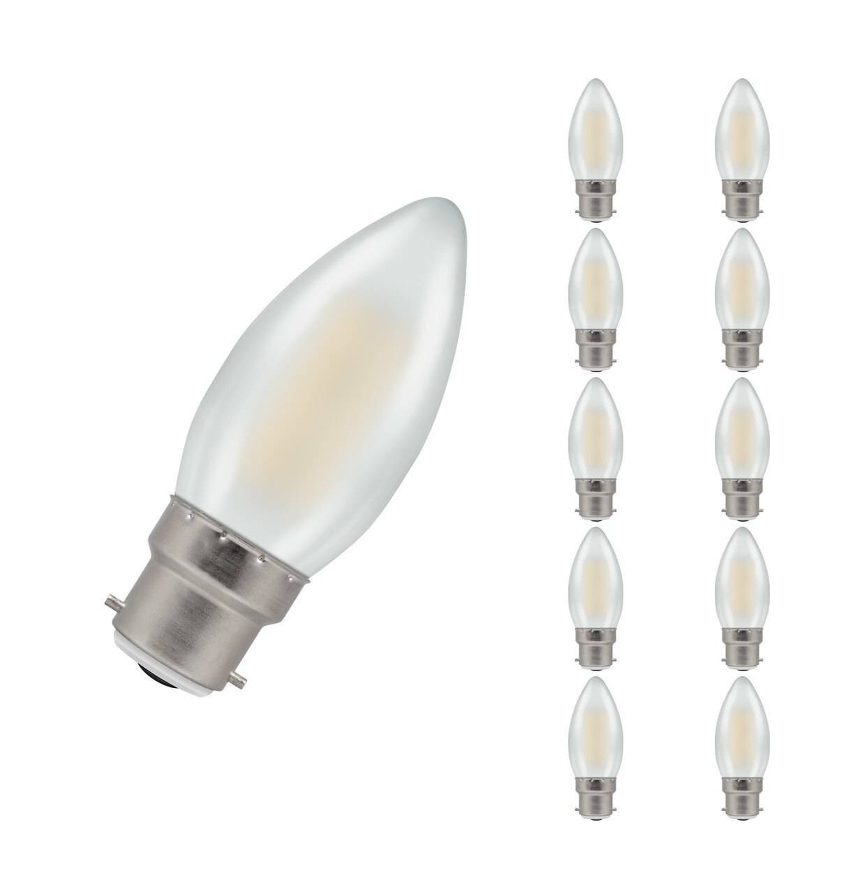 Crompton Lamps LED Candle 5W B22 Dimmable Filament (10 Pack) Warm White Pearl (40W Eqv)