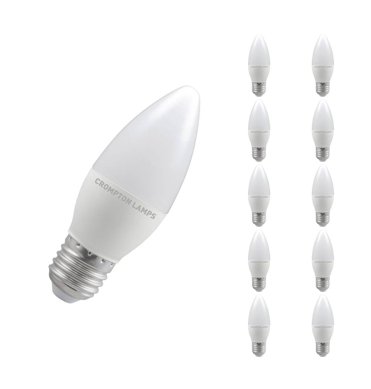 Crompton Lamps LED Candle 4.8W E27 (10 Pack) Warm White Opal (40W Eqv)