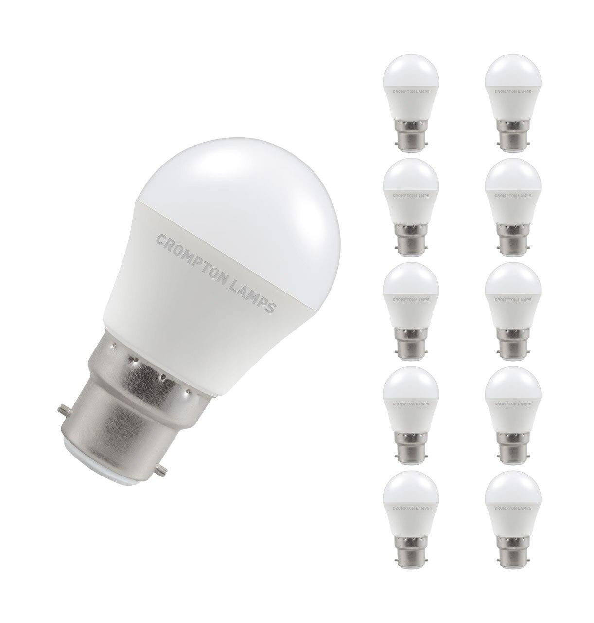 Crompton Lamps LED Golfball 4.9W B22 (10 Pack) Cool White Opal (40W Eqv)