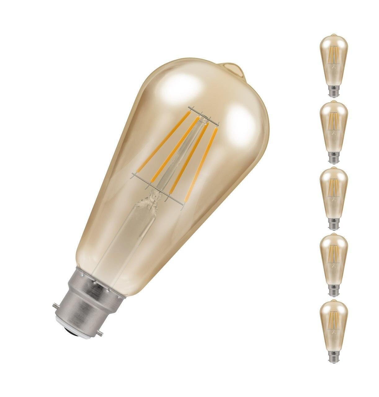 Crompton LED Squirrel Cage ST64 5W B22 Dim Filament (5 Pack) Extra Warm White Antique Bronze