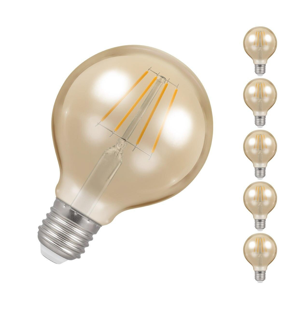 Crompton LED G80 Globe 5W E27 Dimmable Filament (5 Pack) Extra Warm White Antique Bronze (35W Eqv)