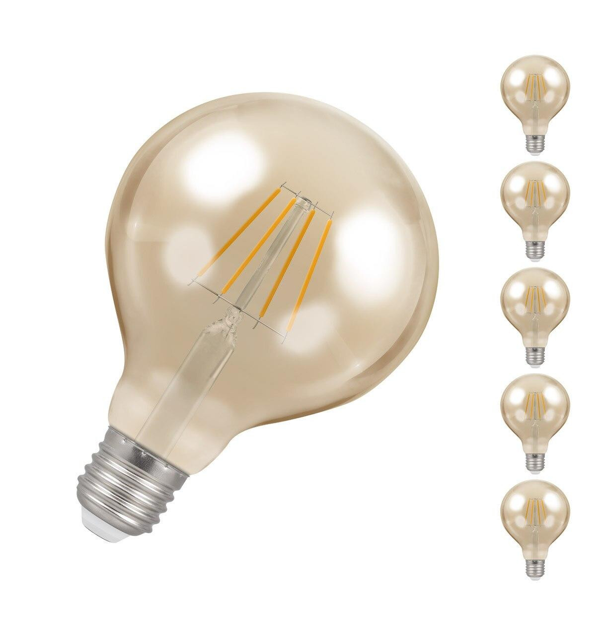 Crompton LED G95 Globe 5W E27 Dimmable Filament (5 Pack) Extra Warm White Antique Bronze (40W Eqv)
