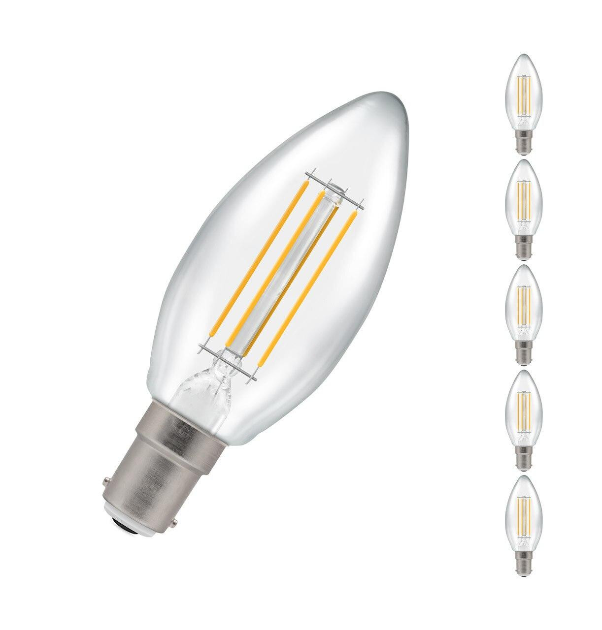 Crompton Lamps LED Candle 5W B15 Dimmable Filament (5 Pack) Warm White Clear (40W Eqv)