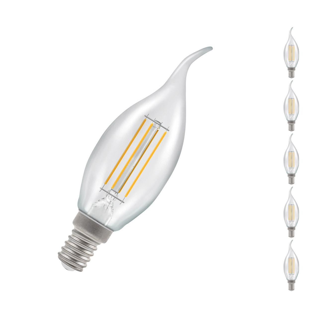 Crompton LED Bent Tip Candle Light Bulbs E14 4.2W Dim Warm White 2700K Small Screw Flame Tip (5 Pack)