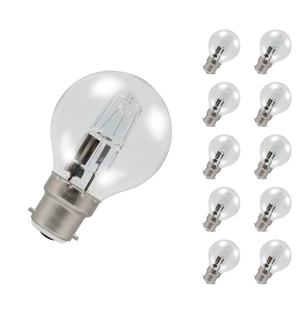 Crompton Lamps Halogen Golfball 18W B22 Dimmable (10 Pack) Warm White Clear Energy Saver