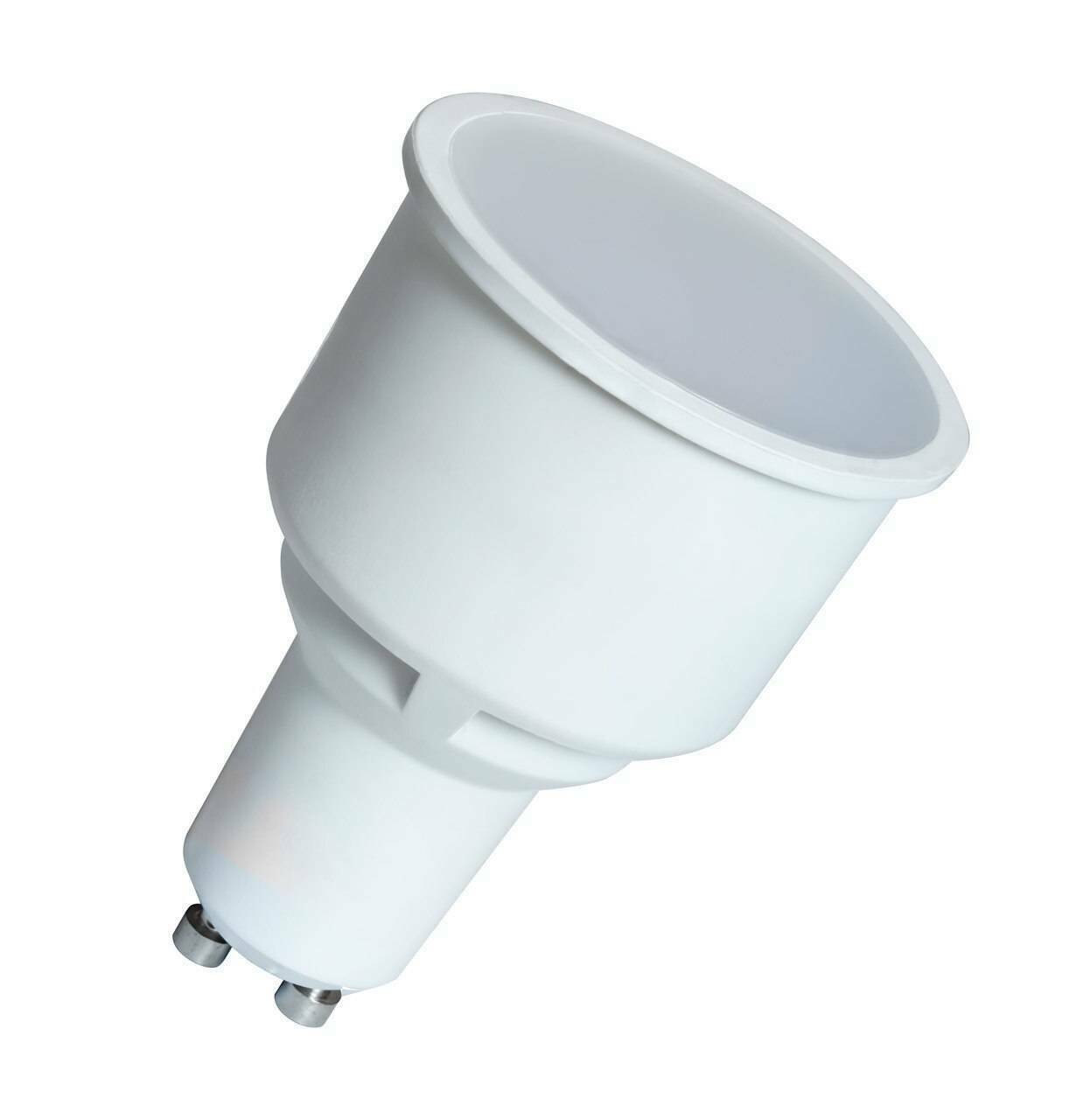 Crompton Lamps LED GU10 Bulb 4.9W Dimmable Long Barrel 74mm Warm White 100° Frosted (50W Eqv)