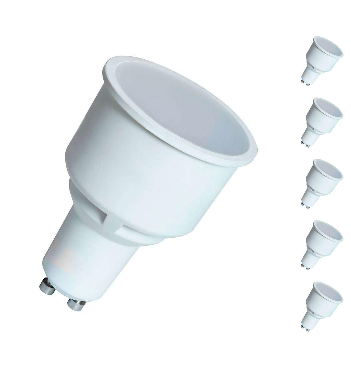 Crompton Lamps LED GU10 Bulbs 4.9W Dimmable Long Barrel 74mm Warm White 100° Frosted (5 Pack)