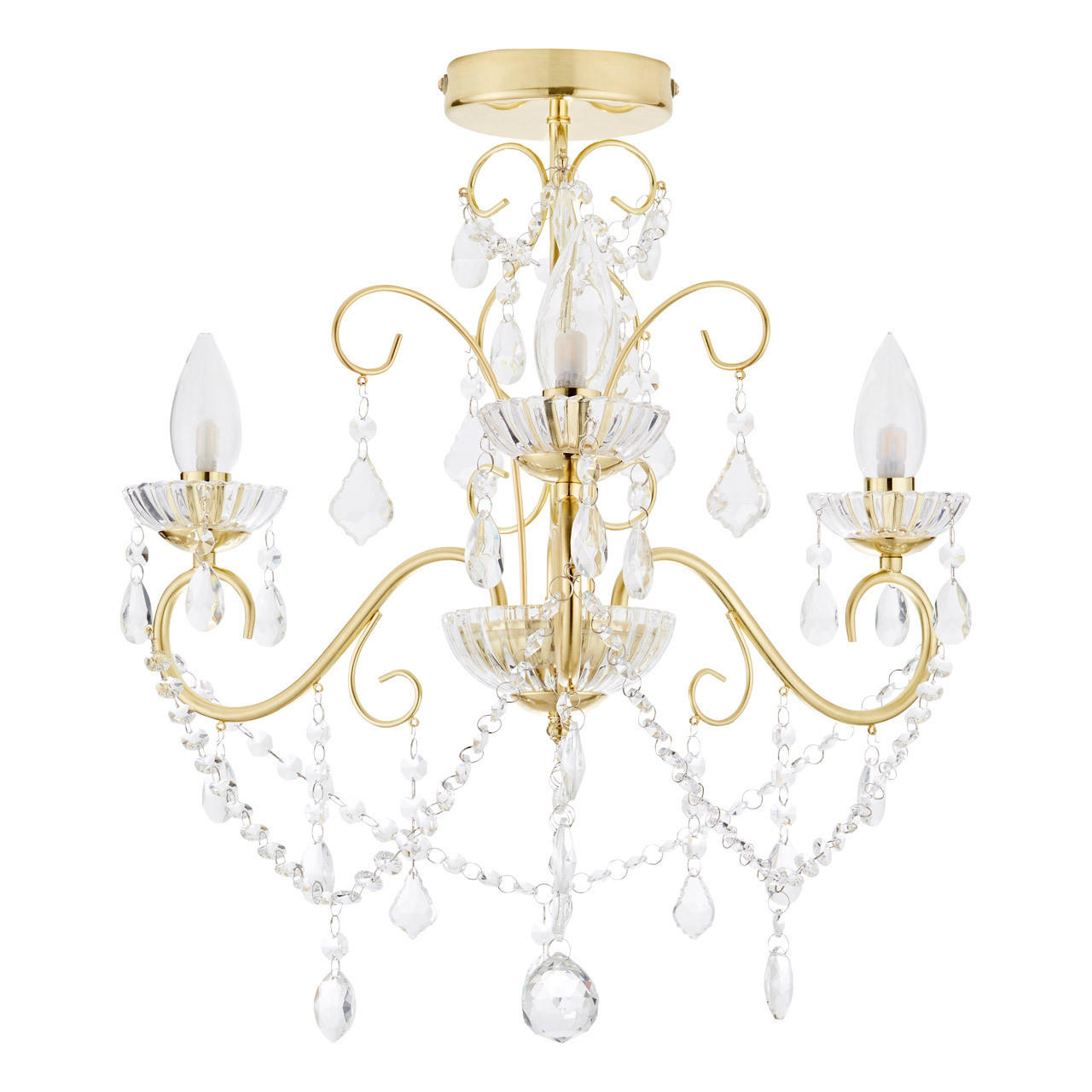 Spa Vela 3-Light Flush Chandelier Crystal Glass and Satin Brass