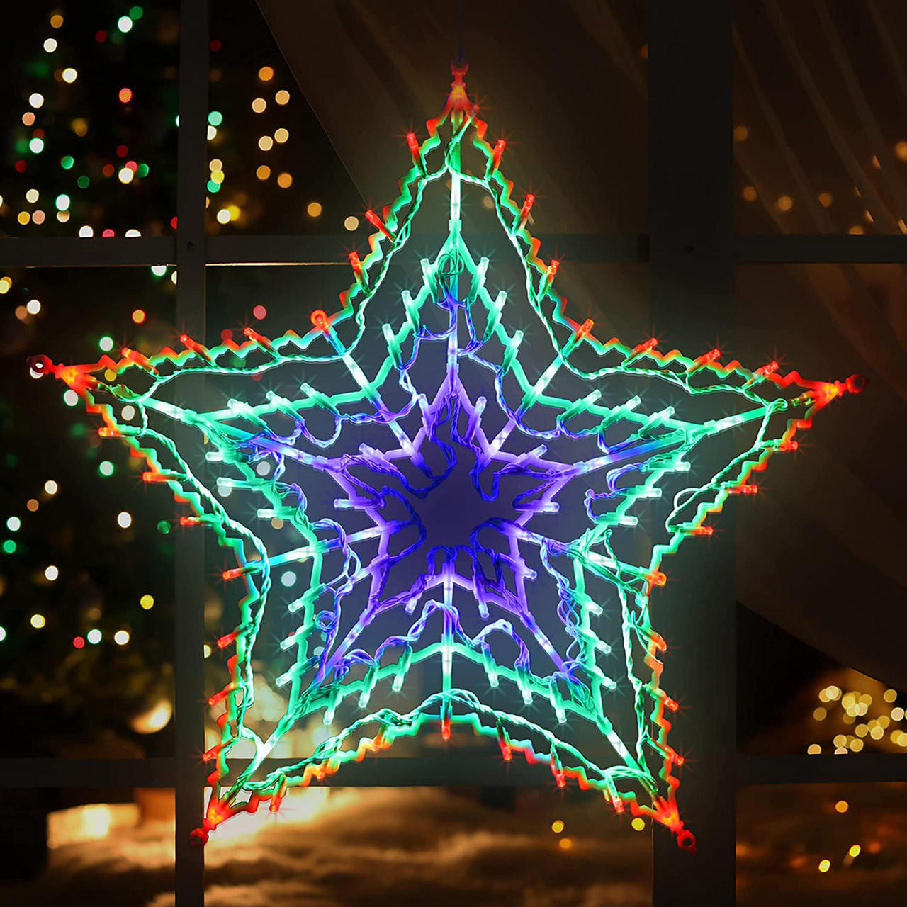 Festive Chasing Window Star Light 100 Multicoloured LEDs