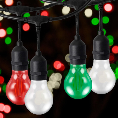 Red and green edison shop lights