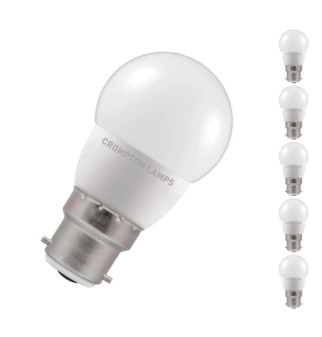 Crompton Lamps LED Golfball 5.5W B22 Dimmable (5 Pack) Cool White Opal (40W Eqv)