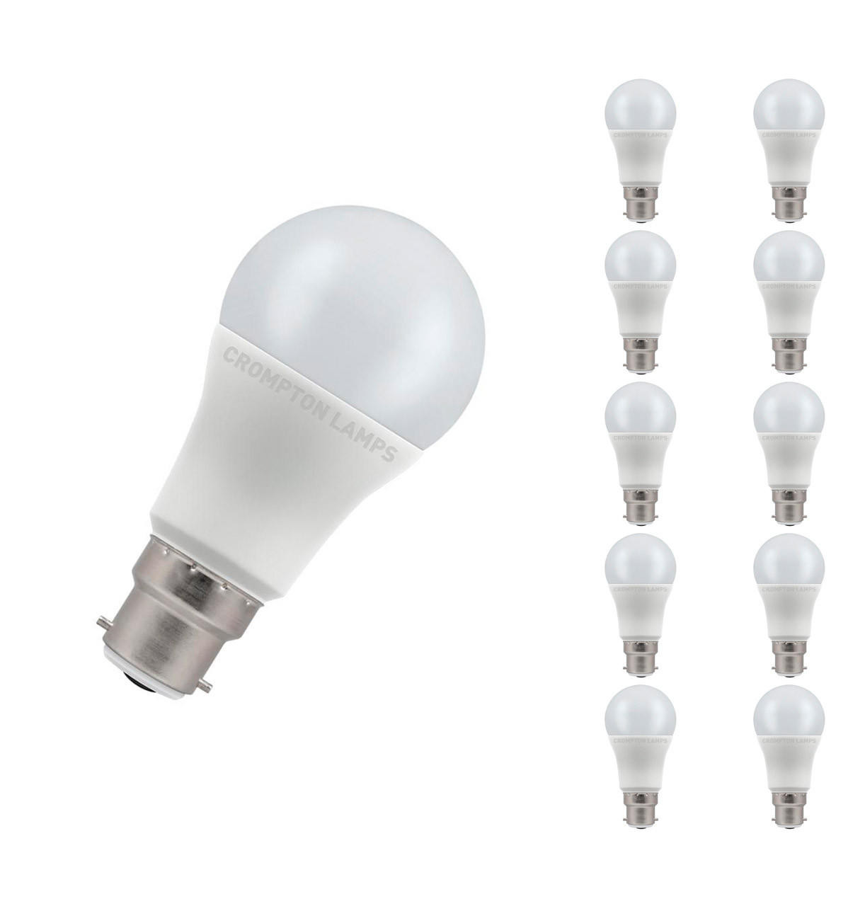 Crompton Lamps LED GLS 11W B22 Dimmable (10 Pack) Cool White Opal (75W Eqv)