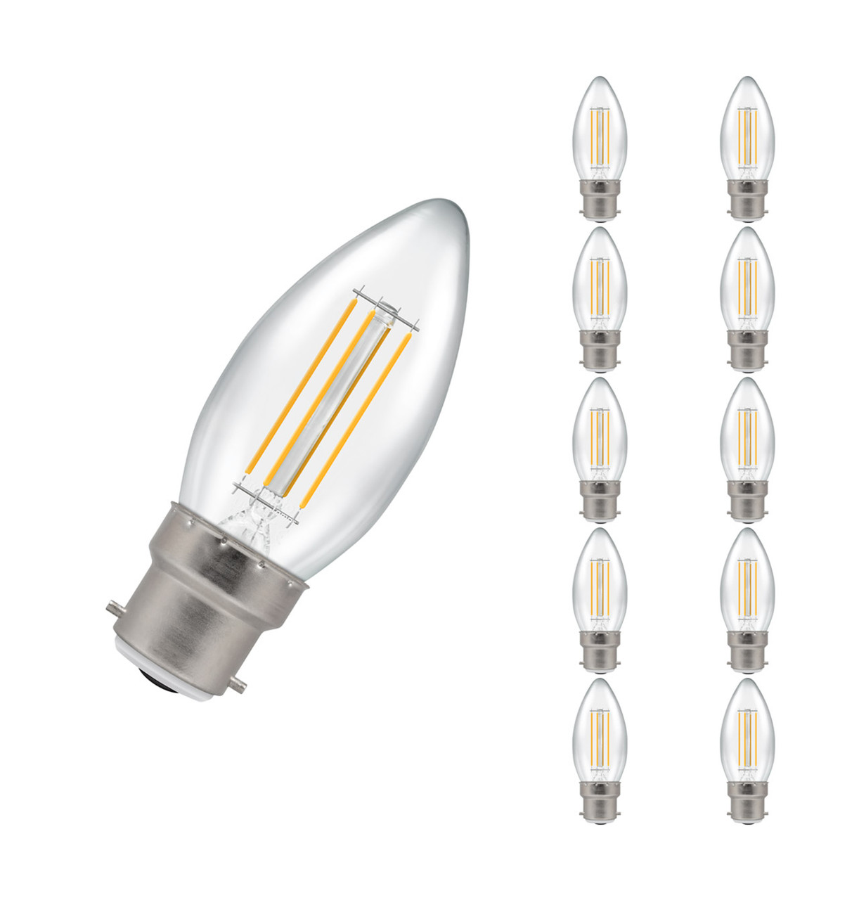Crompton Lamps LED Candle 6.5W B22 Filament (10 Pack) Warm White Clear (60W Eqv)