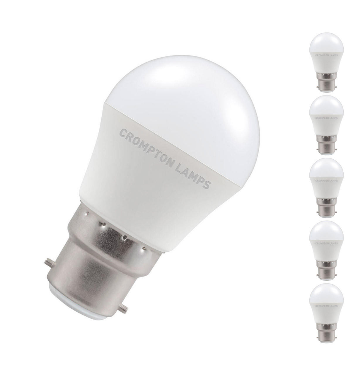 Crompton Lamps LED Golfball 5W B22 Dimmable (5 Pack) Cool White Opal (40W Eqv)