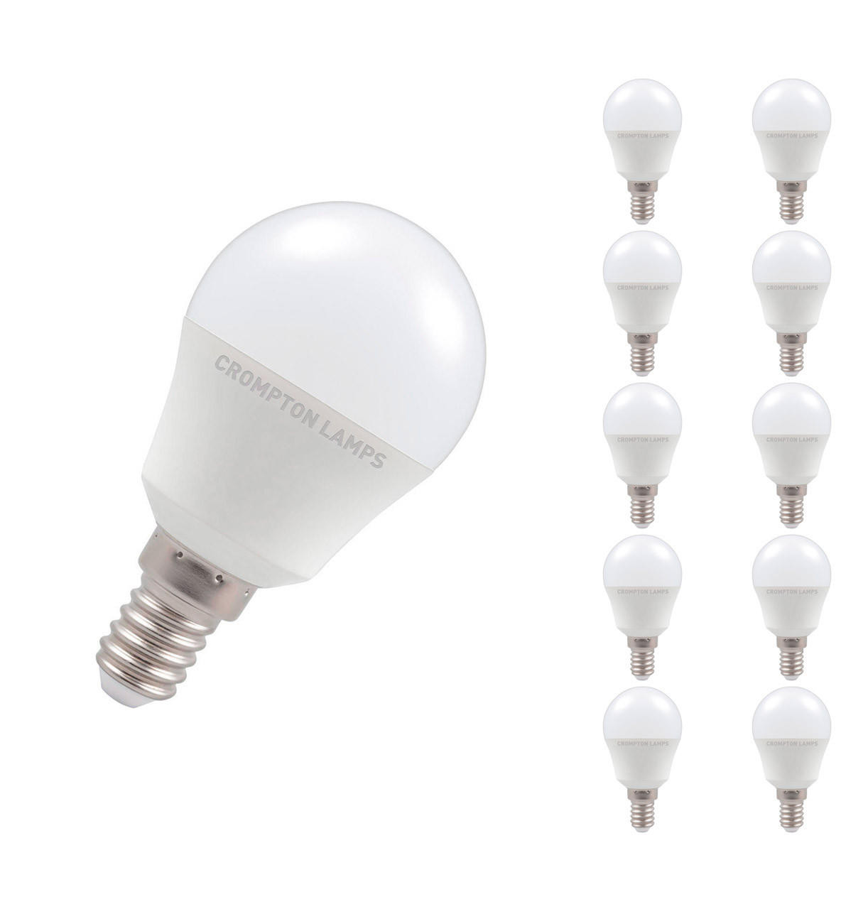 Crompton Lamps LED Golfball 5W E14 Dimmable (10 Pack) Daylight Opal (40W Eqv)