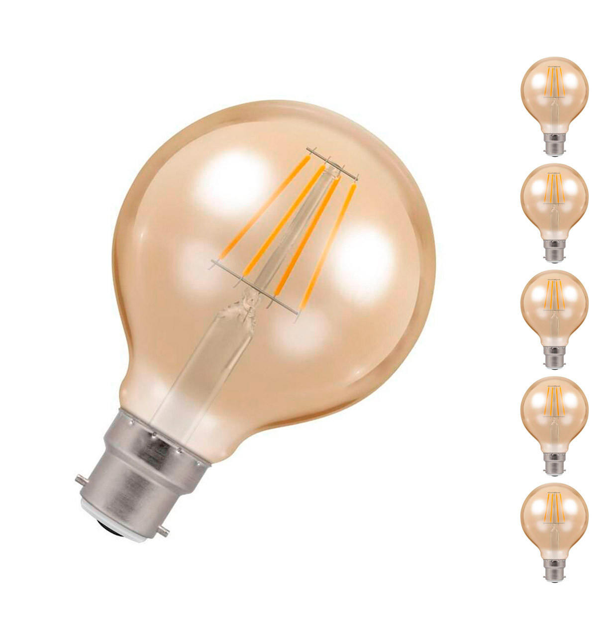 Crompton LED G80 Globe 5W B22 Dimmable Filament (5 Pack) Extra Warm White Antique Bronze (35W Eqv)