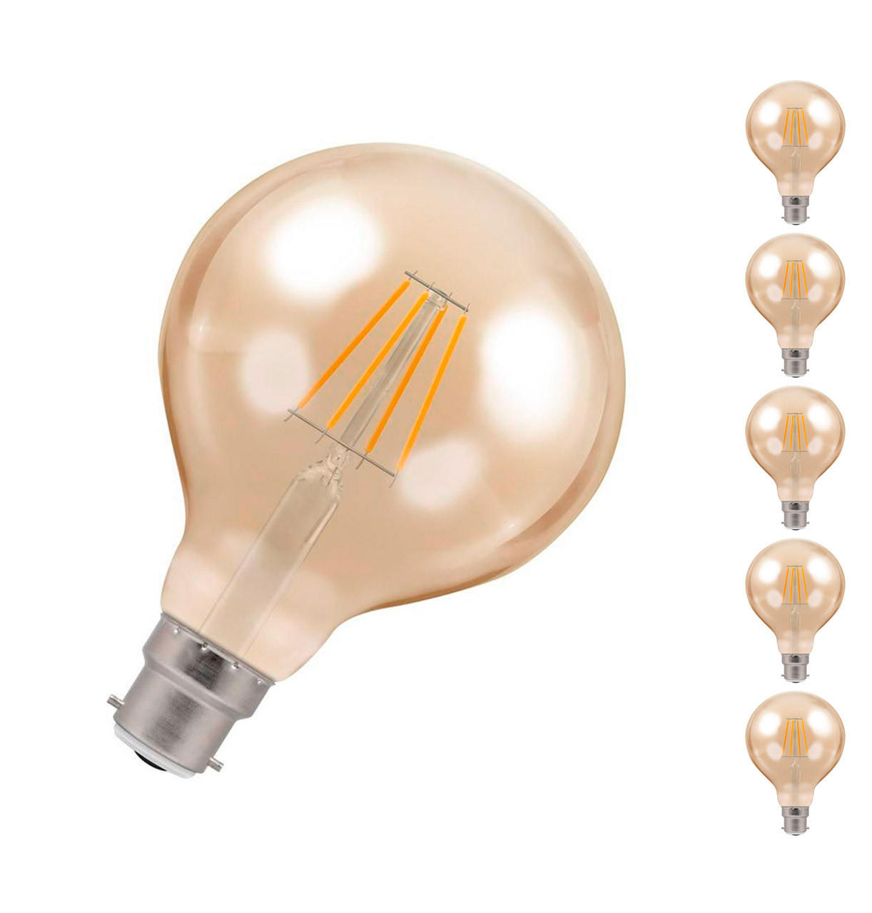 Crompton LED G95 Globe 5W B22 Dimmable Filament (5 Pack) Extra Warm White Antique Bronze (40W Eqv)