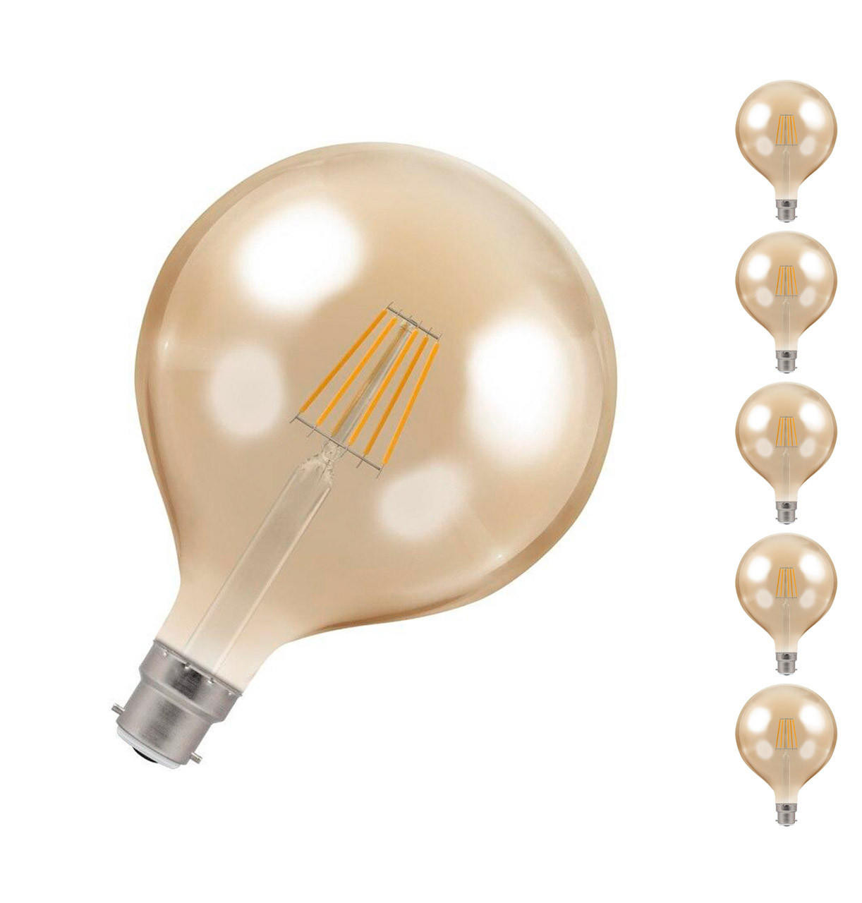 Crompton LED G125 Globe 7.5W B22 Dim Filament (5 Pack) Extra Warm White Antique Bronze (60W Eqv)