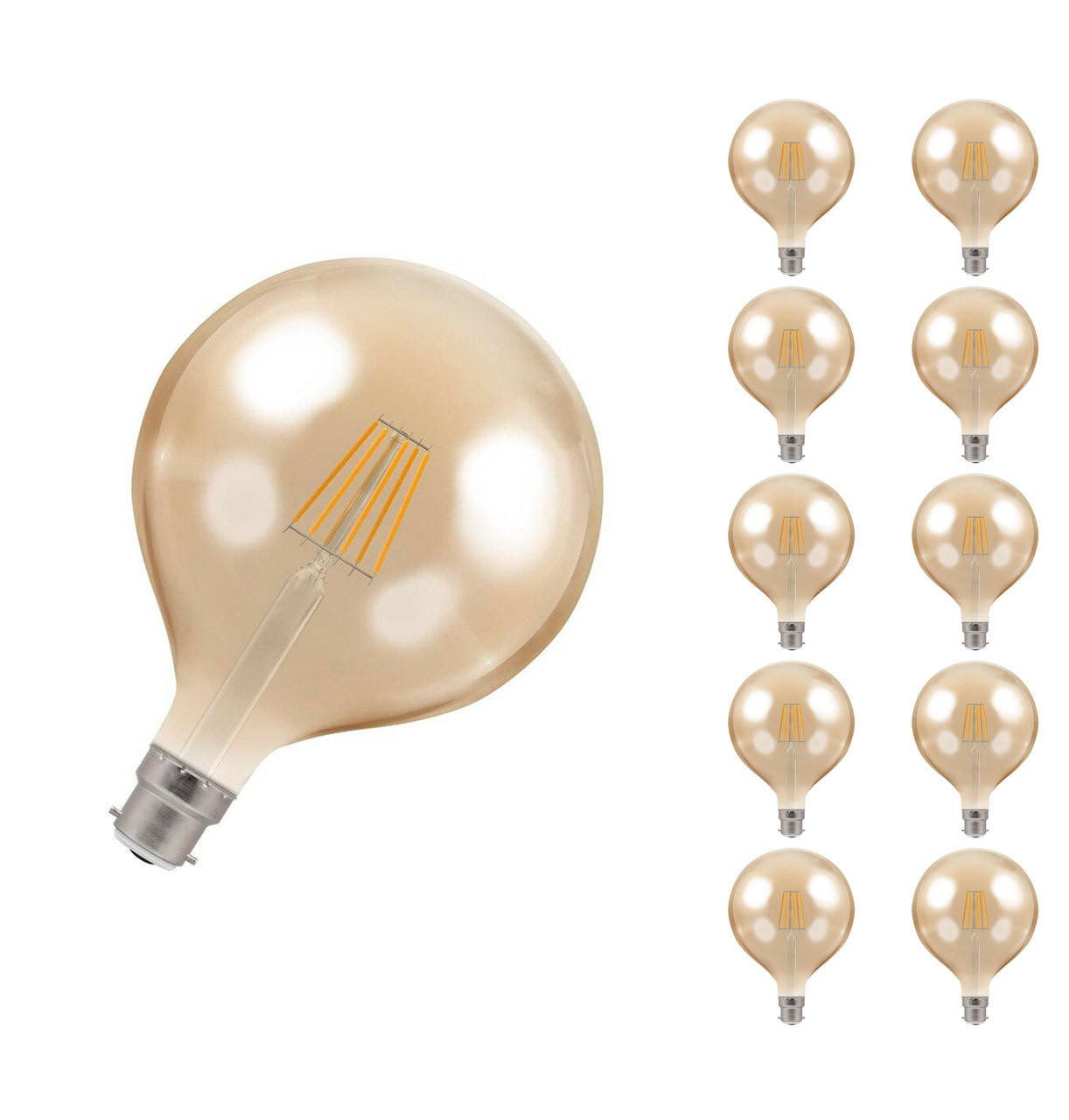 Crompton LED G125 Globe 7.5W B22 Dim Filament (10 Pack) Extra Warm White Antique Bronze (60W Eqv)