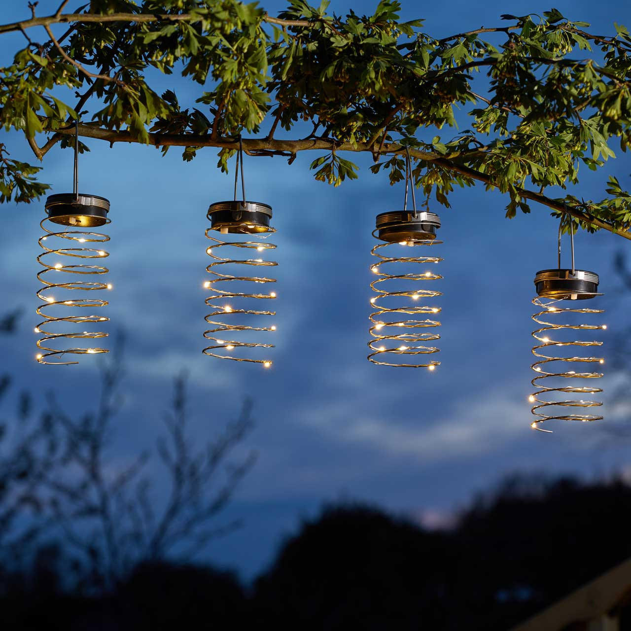 Smart Solar LED 6.5cm Spring SPIRALIGHT Hanging Lantern (6 Pack) Warm White Silver