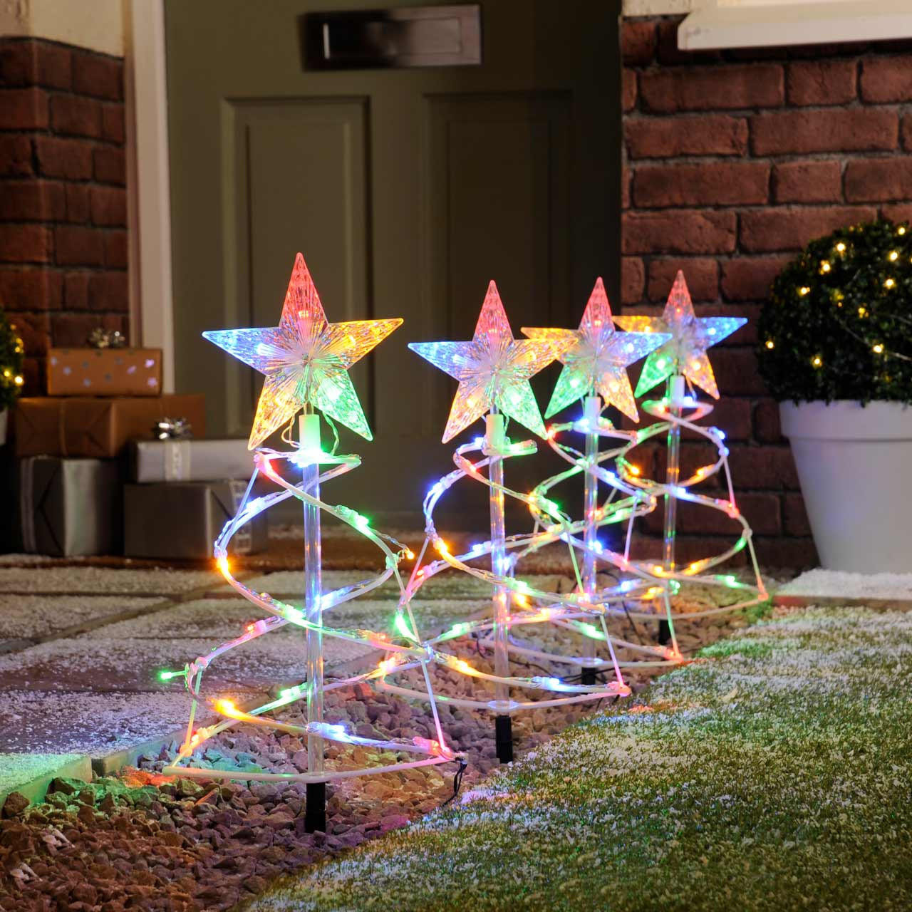 Festive Set Of 4 Spiral Pathfinder Trees Multi-Coloured