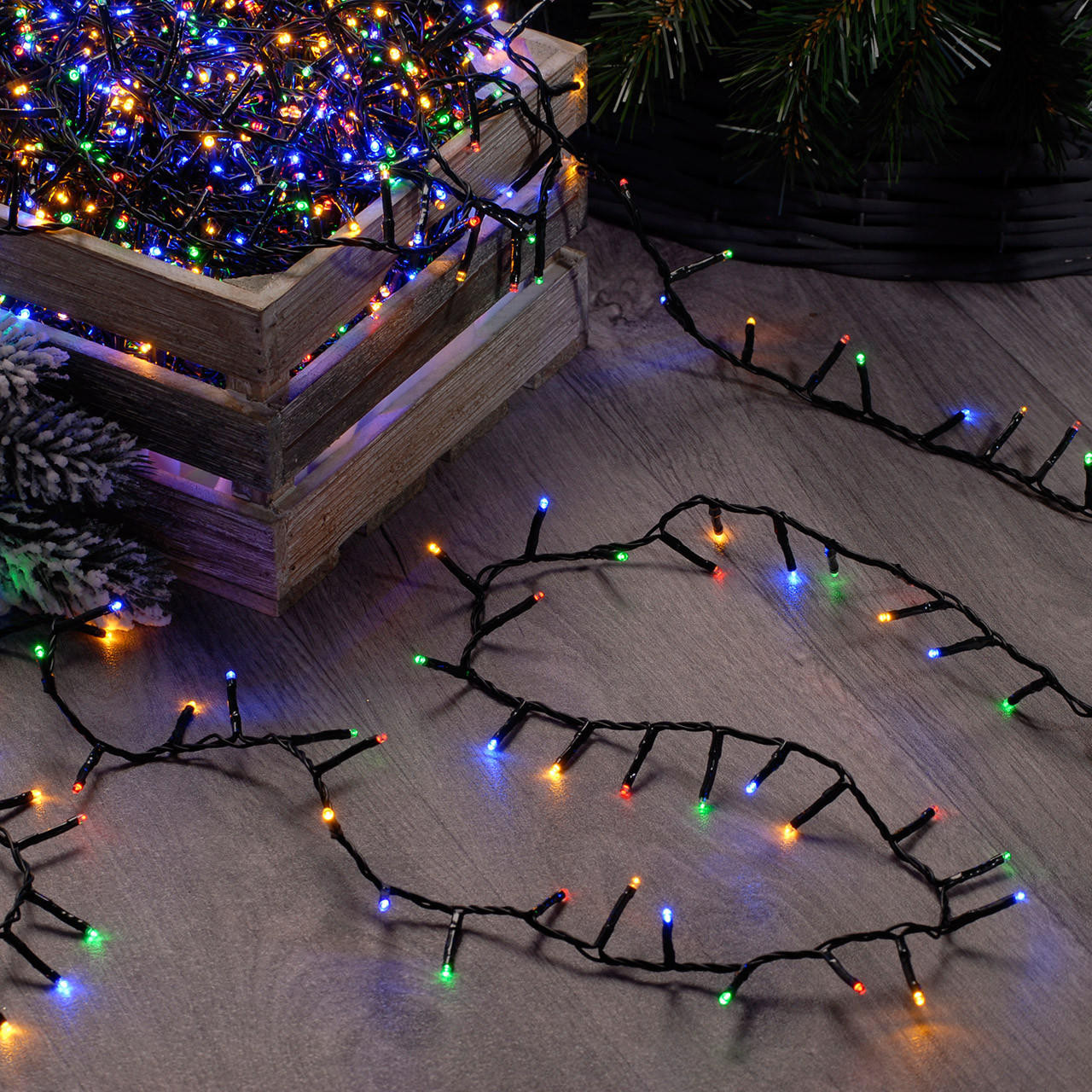 Festive 37.4m Indoor & Outdoor Compact Lights String Lights 1500 Multi-Coloured LEDs