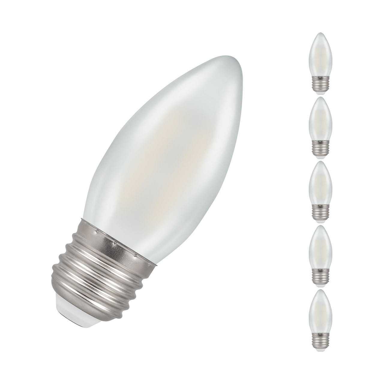 Crompton Lamps LED Candle 2.5W E27 Dimmable Filament (5 Pack) Cool White Pearl (25W Eqv)