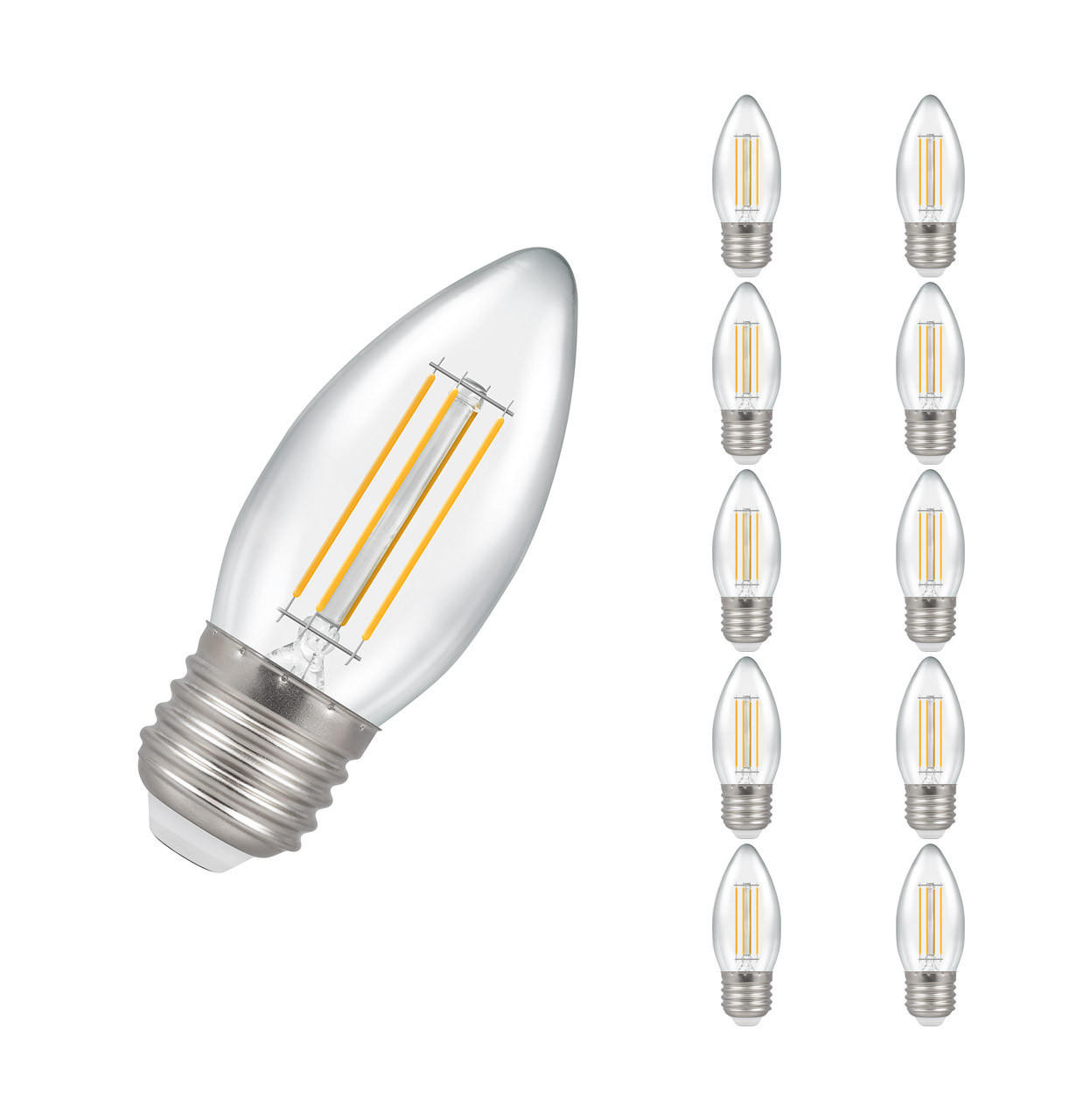 Crompton Lamps LED Candle 5W E27 Dimmable Filament (10 Pack) Cool White Clear (40W Eqv)