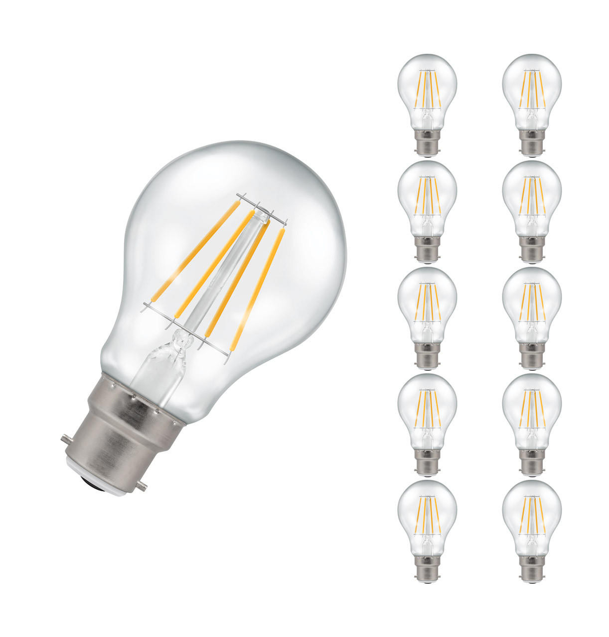Crompton Lamps LED GLS 7W B22 Filament (10 Pack) Cool White Clear (60W Eqv)
