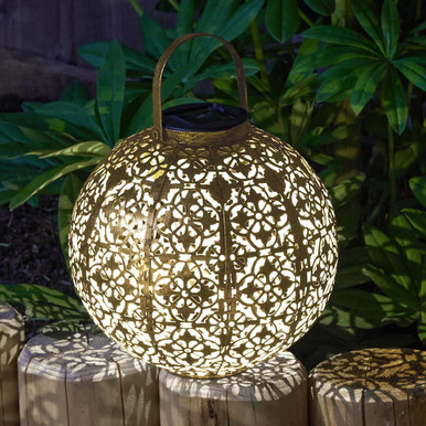 Smart Solar LED Damasquette 18cm Lantern Gold | Lightbulbs Direct