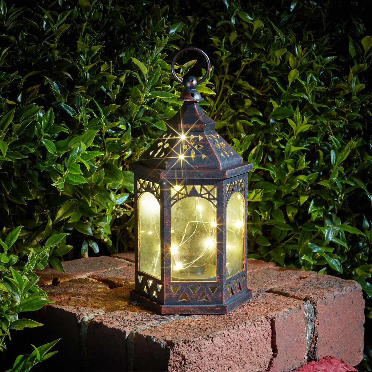 Outside In LED Firefly Maroc Battery Operated Lantern Bronze