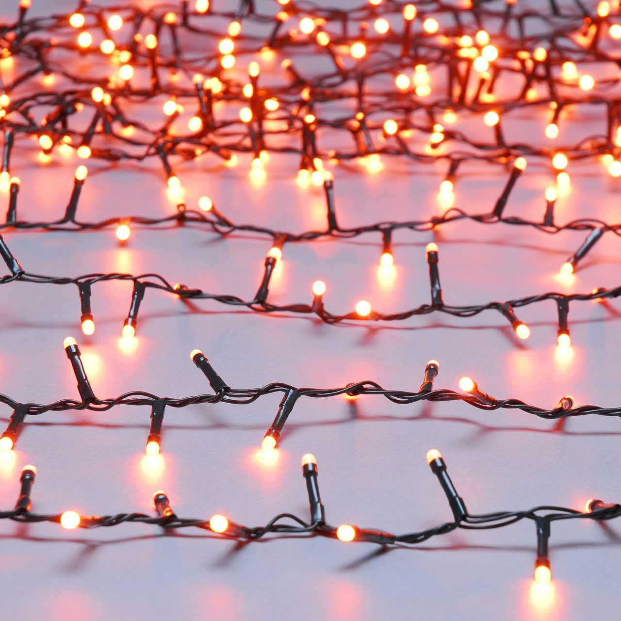 Festive 5m Multifunction Battery Operated Halloween Glow-Worm String Lights 200 Orange LEDs