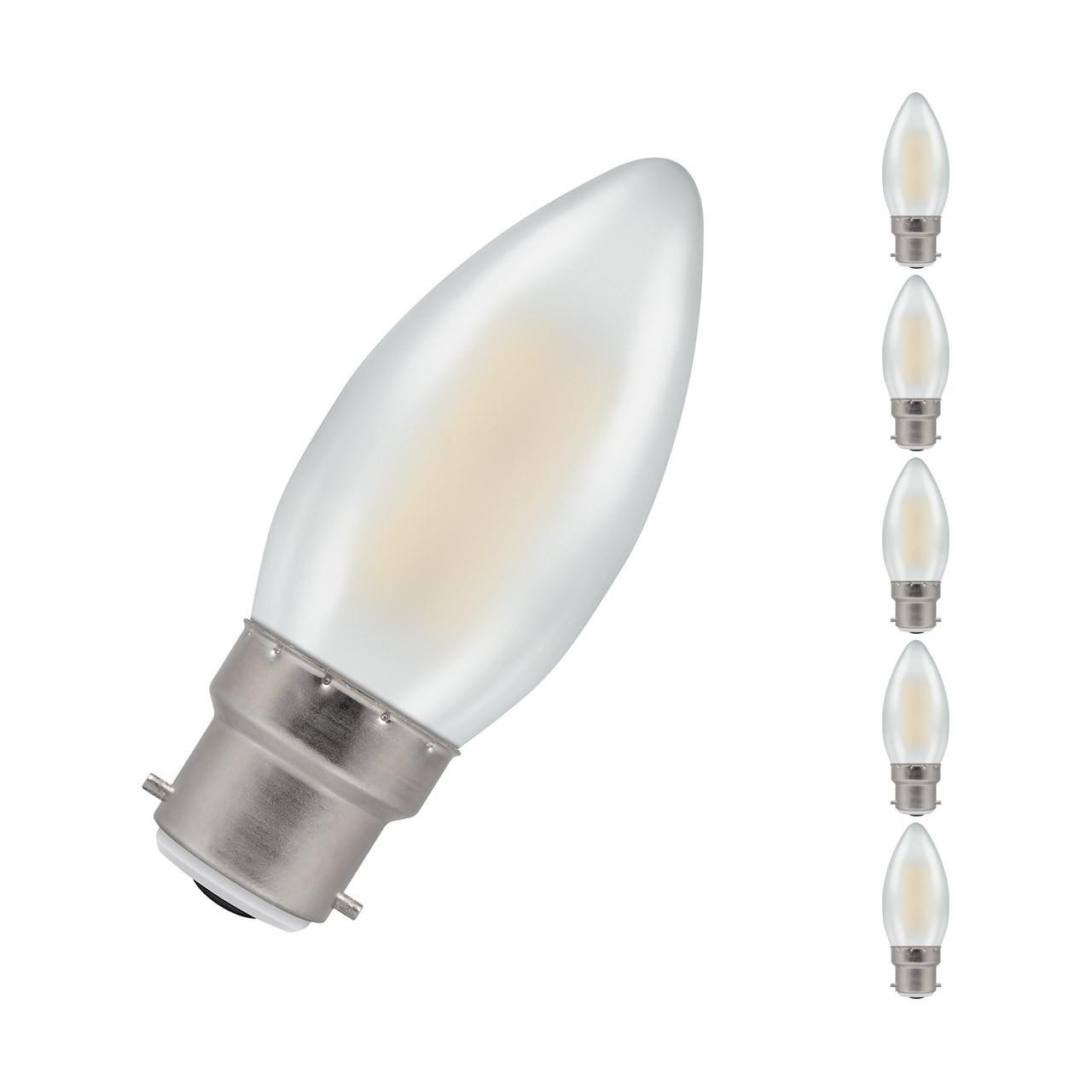 Crompton Lamps LED Candle 5W B22 Dimmable Filament (5 Pack) Cool White Pearl (40W Eqv)