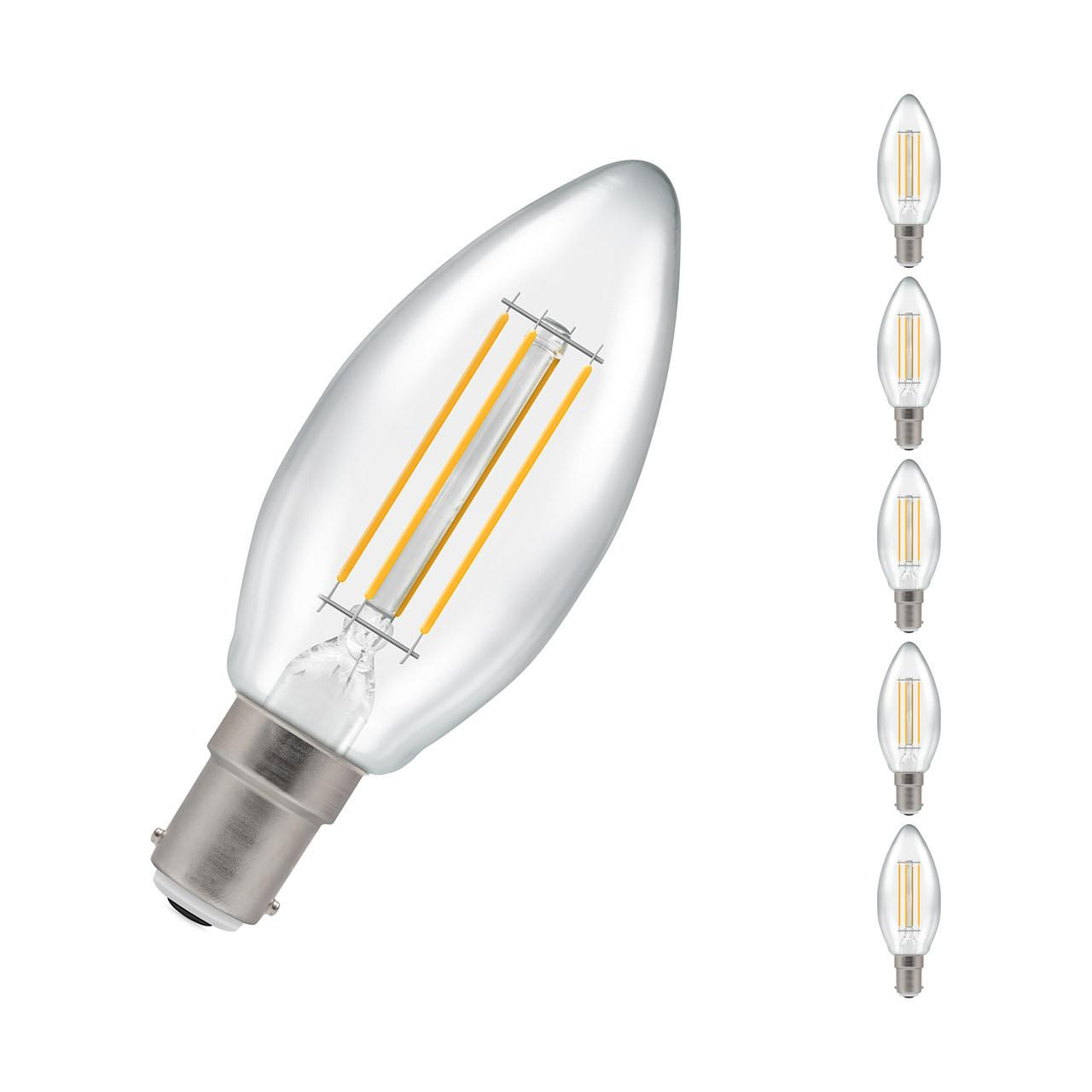 Crompton Lamps LED Candle 4.2W B15 Filament (5 Pack) Warm White Clear (40W Eqv)