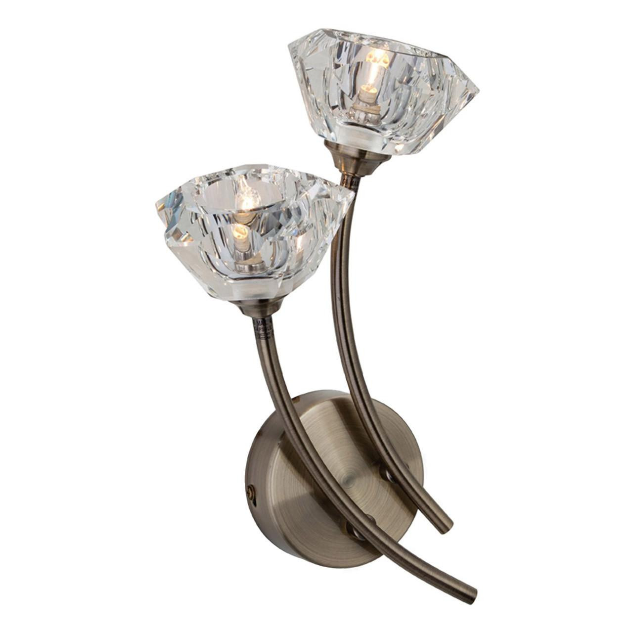 Firstlight Clara Contemporary Style 2-Light Wall Light in Antique Brass and Clear Glass