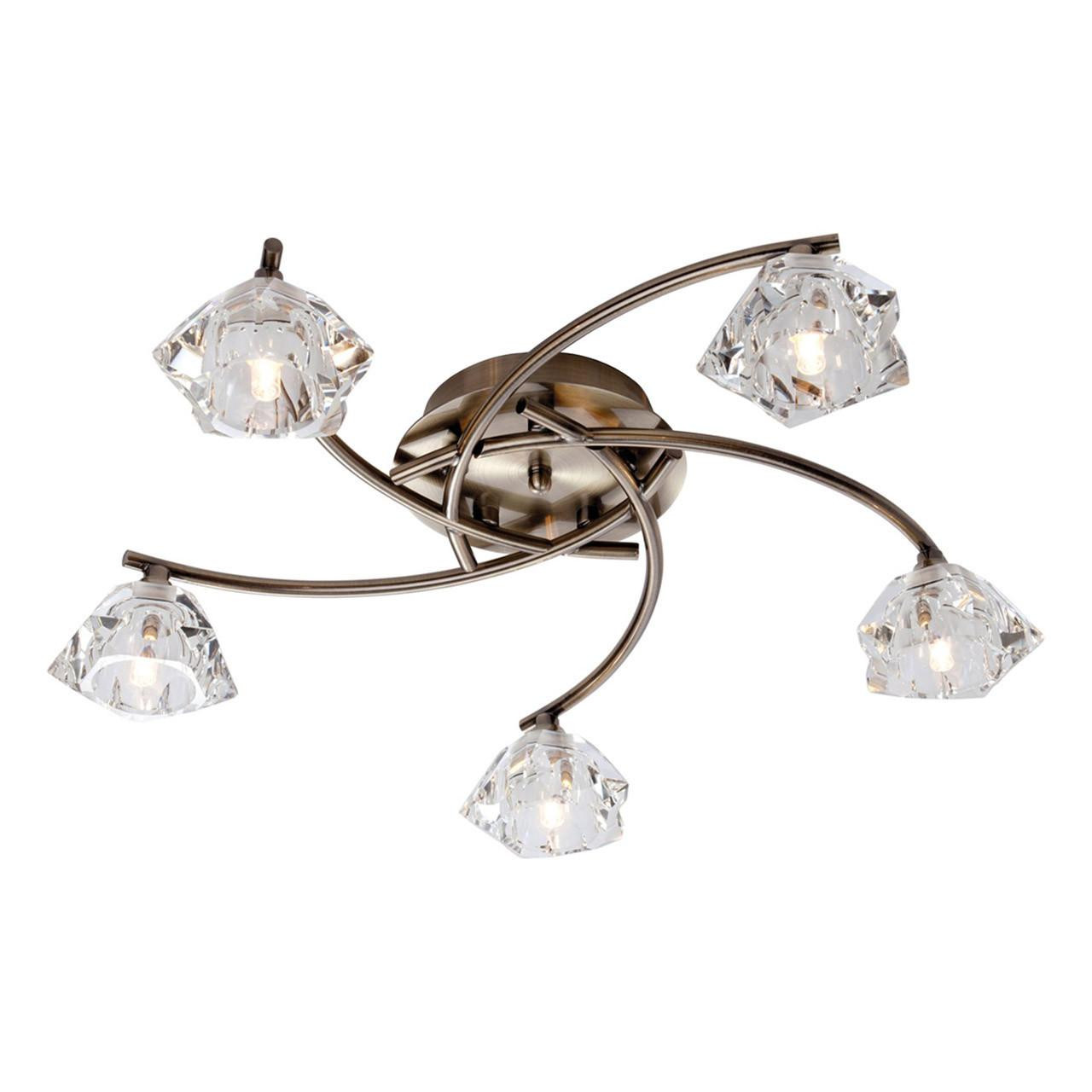 Firstlight Clara Contemporary Style 5-Light Flush Ceiling Light in Antique Brass and Clear Glass