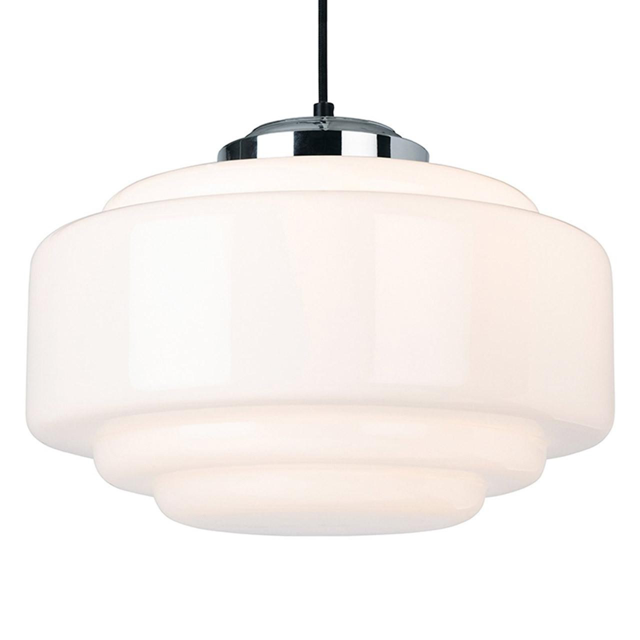 Firstlight Art Deco Classic 1930's Style 35 x 24cm Pendant Light in Chrome and Milky White Glass