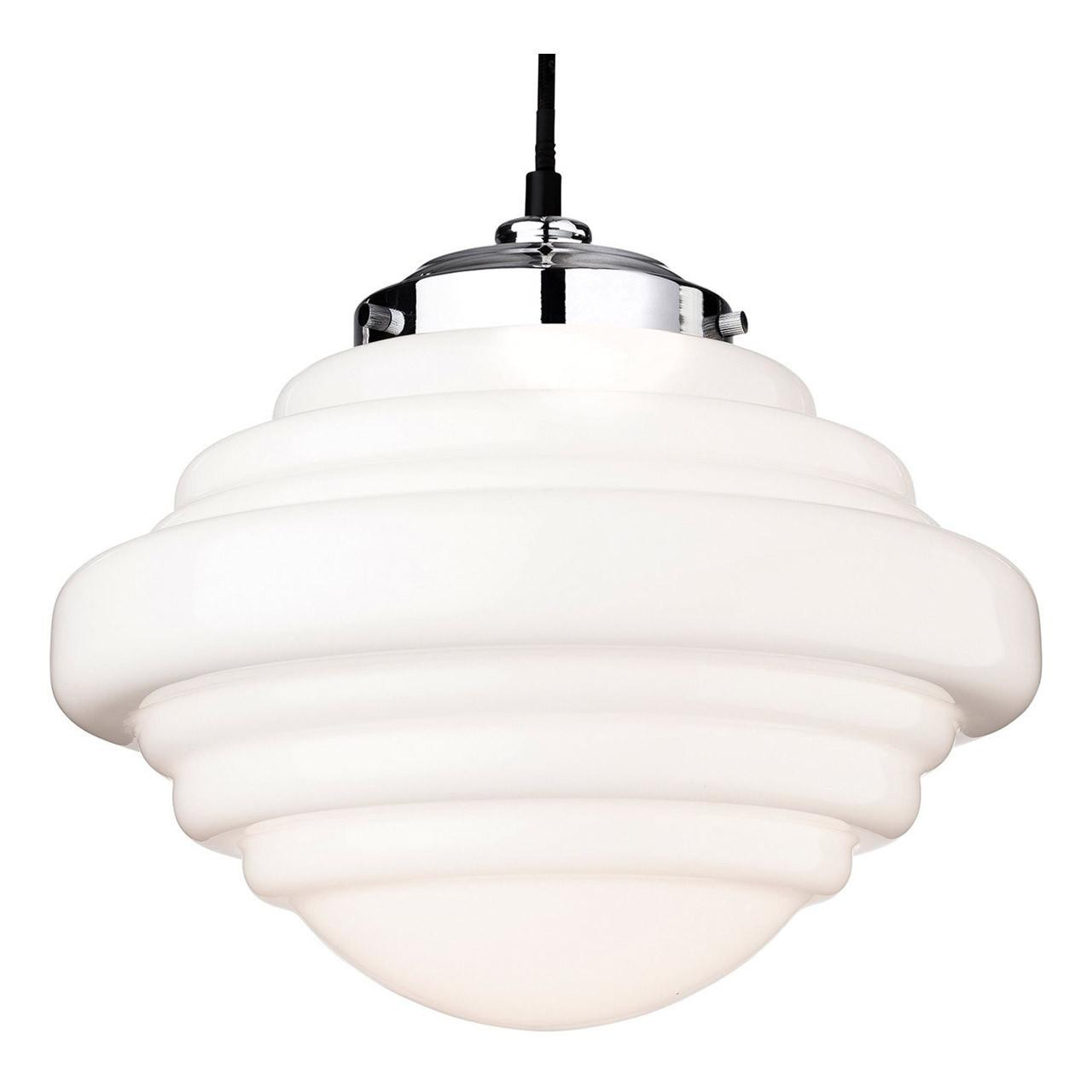 Firstlight Art Deco Classic 1930's Style Decorative Pendant Light in Chrome and Milky White Glass