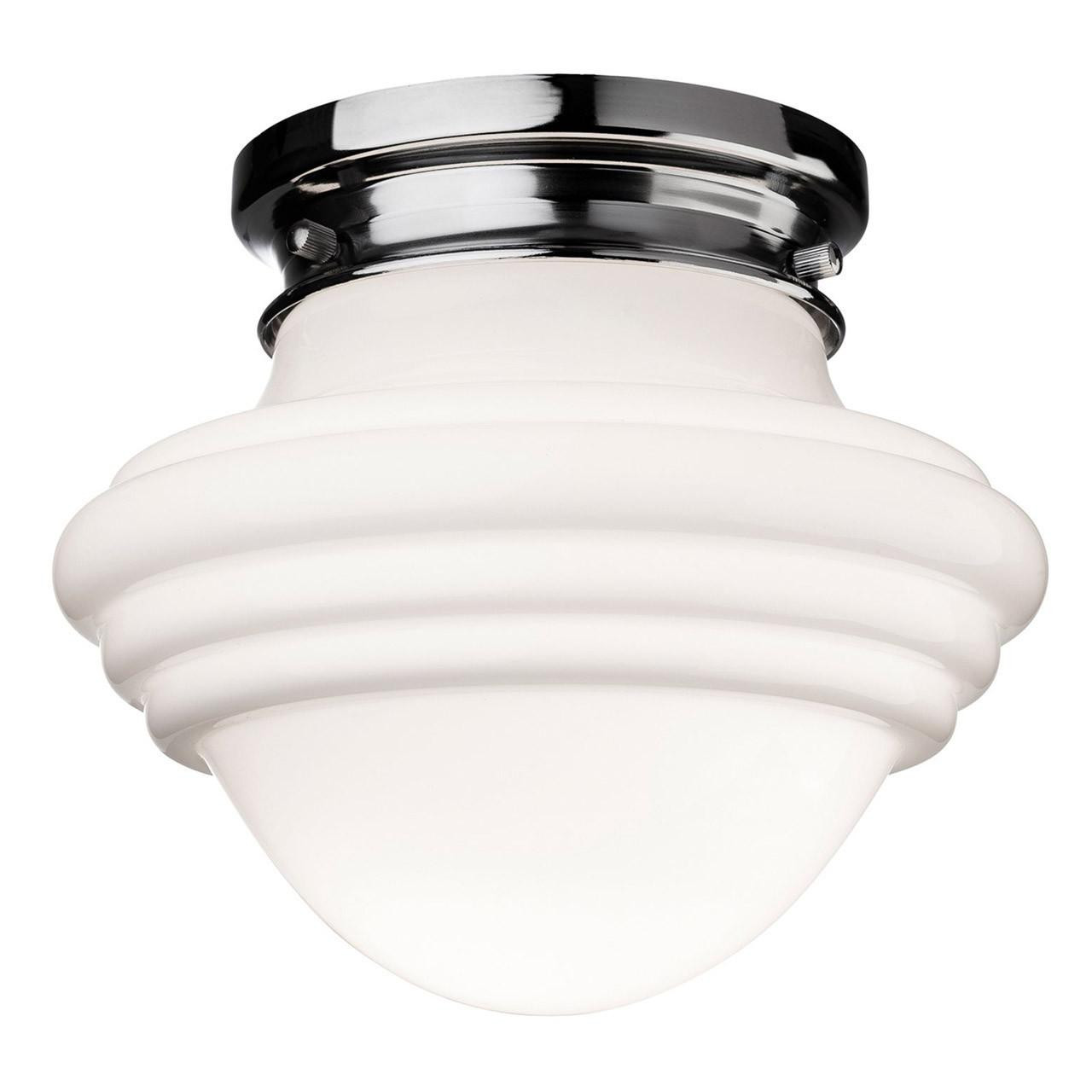 Firstlight Art Deco Style Decorative Flush Ceiling Light in Chrome and Milky White Glass