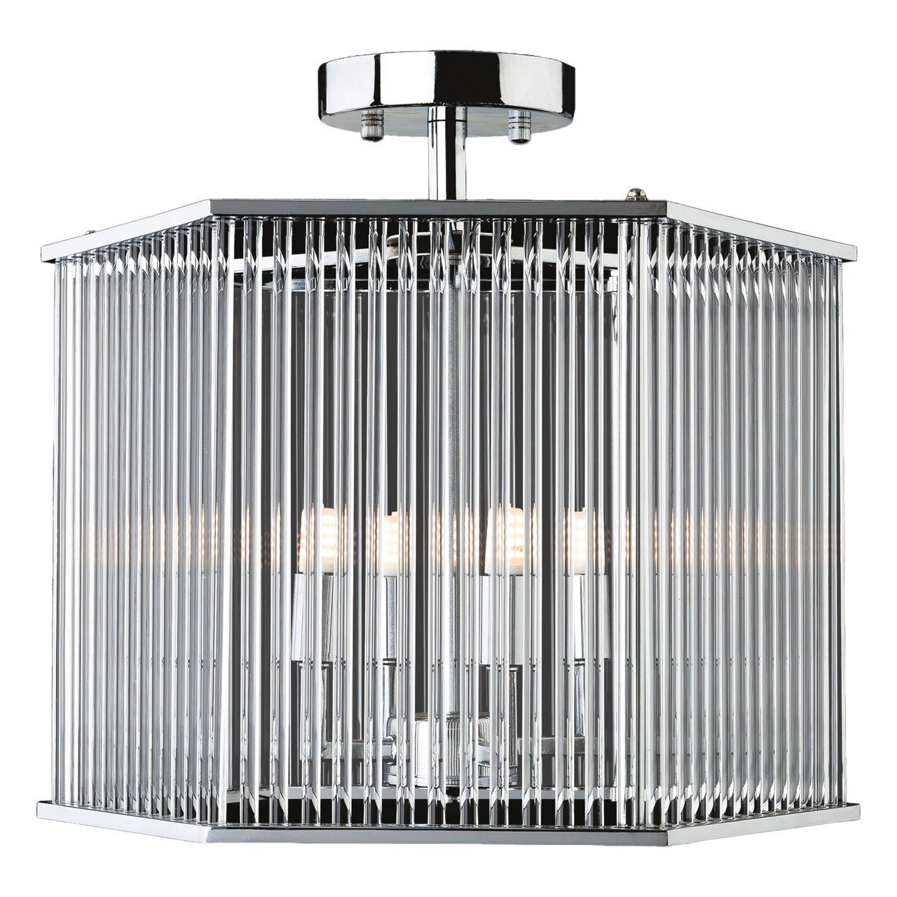 Firstlight Rialto Art Deco Style 4-Light Hexagon Semi-Flush Ceiling Light in Chrome and Clear Glass