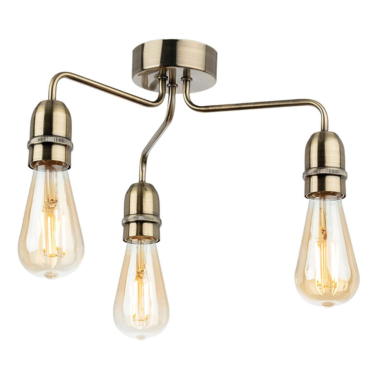Firstlight Leon Retro Style 3-Light Flush Ceiling Light Antique Brass
