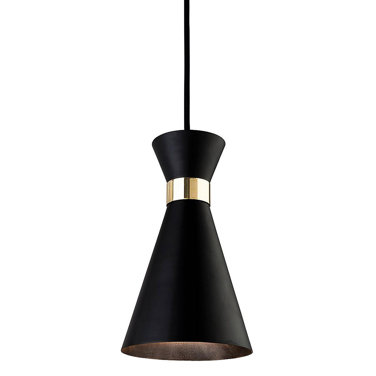 Firstlight Ohio Retro Style Compact Coned Pendant Light Black and Brass